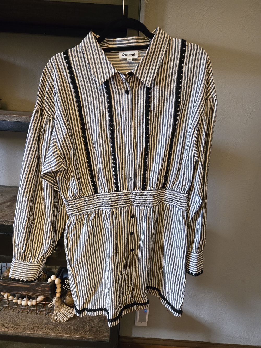 &merci Striped Button-Front Shorts Jumper — Black and White